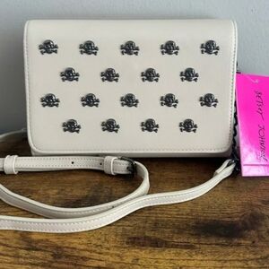 Betsey Johnson White Crossbody Bag with Skull Accents